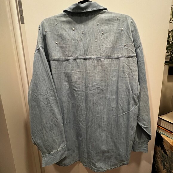 Express Sky Blue Embellished Button Down Shirt - Picture 5 of 5